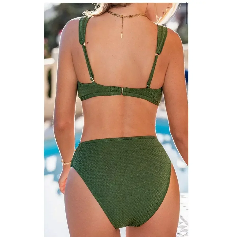 NEW CupShe On Holiday Green Bikini Set Size Large